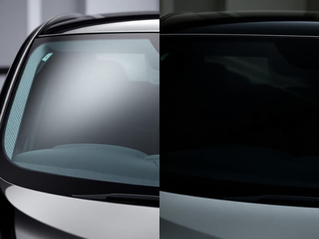 Before and after windshield tint comparison