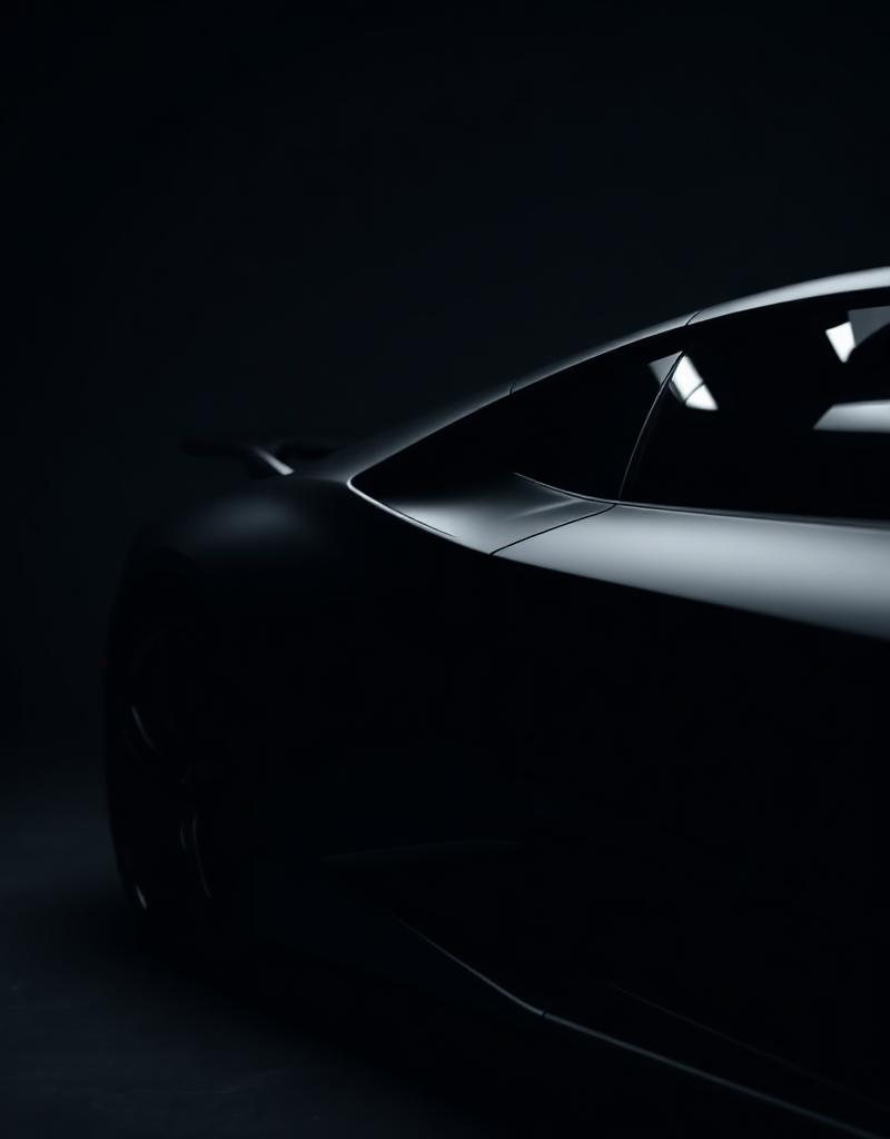 Matte black supercar with dark tinted windows